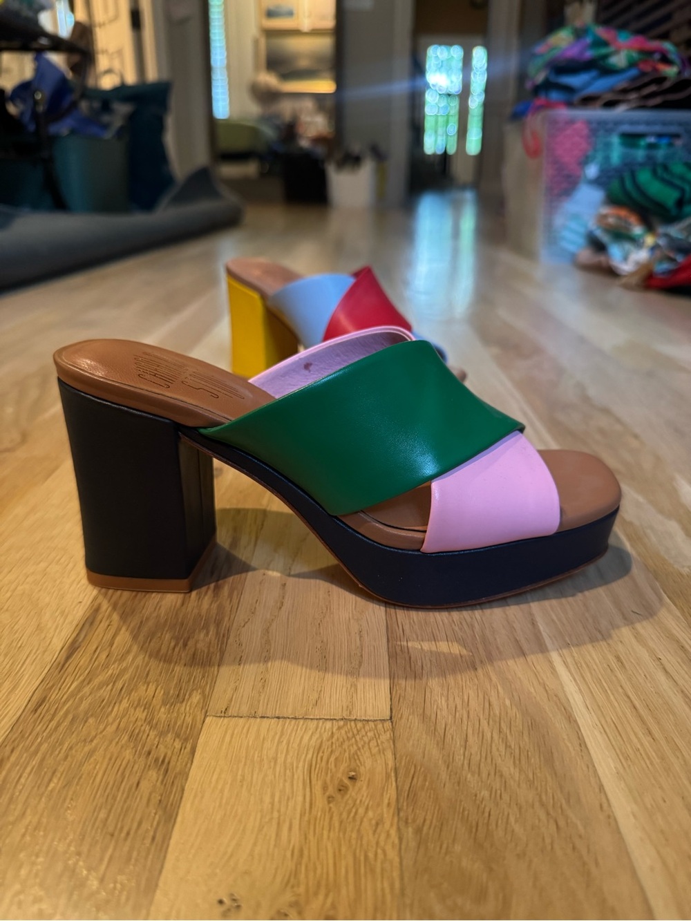 Charlotte Stone Multicolor Colorblock Leather Slide Mules “Sylvia” Mismatched - Picture 4 of 12
